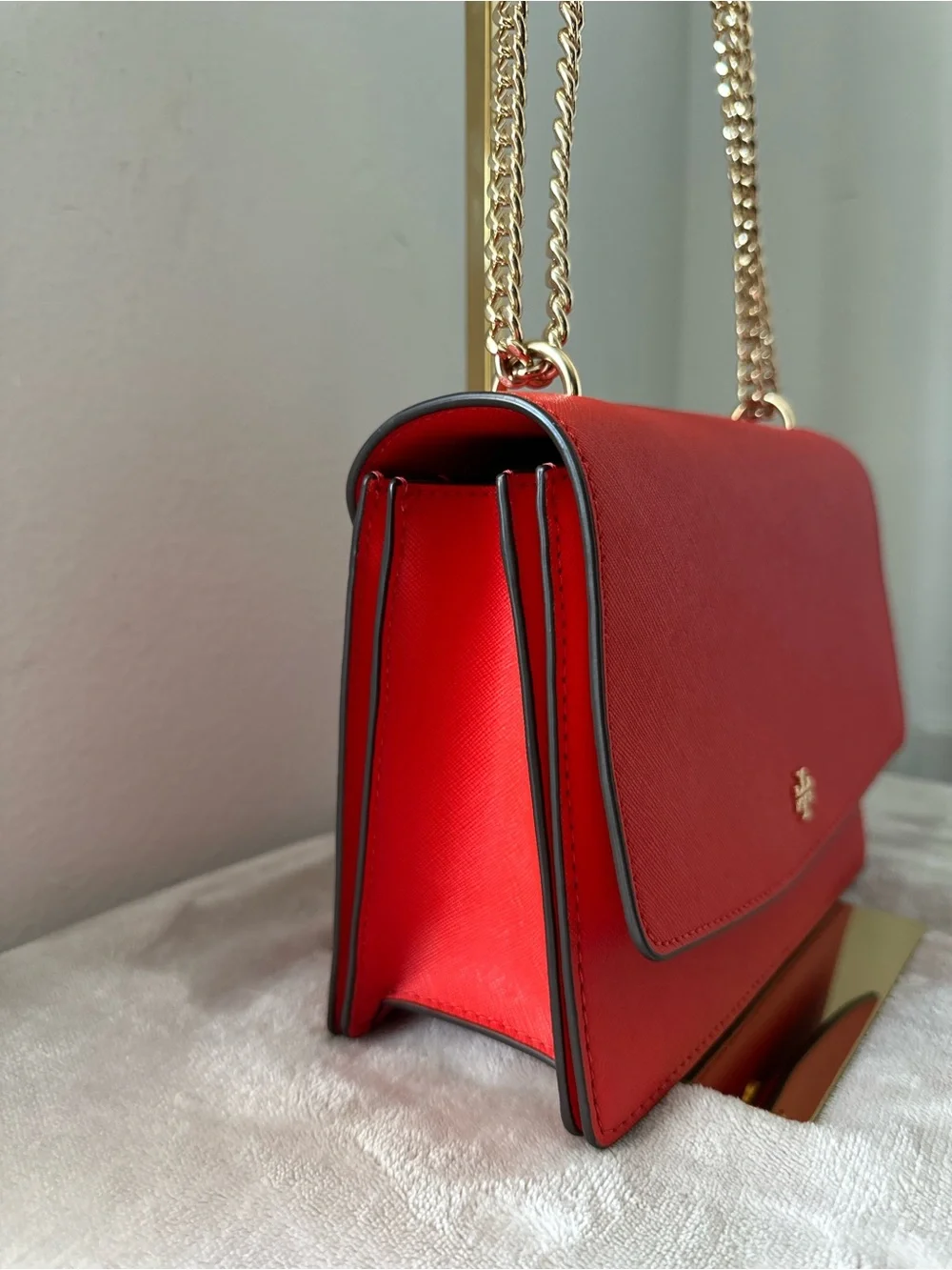 Tory Burch Emerson in bright red with gold straps